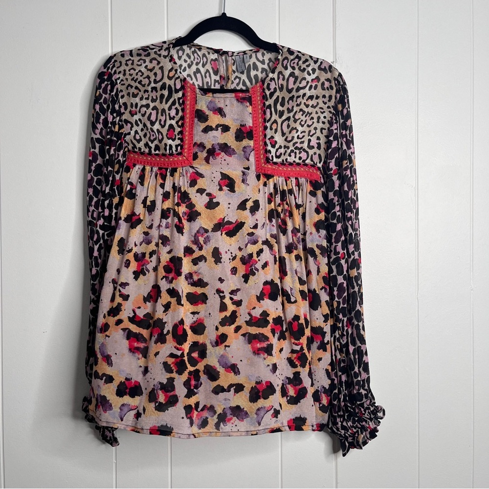 Blank London Joelle Leopard Print Women's Top Statement Sleeve Size S